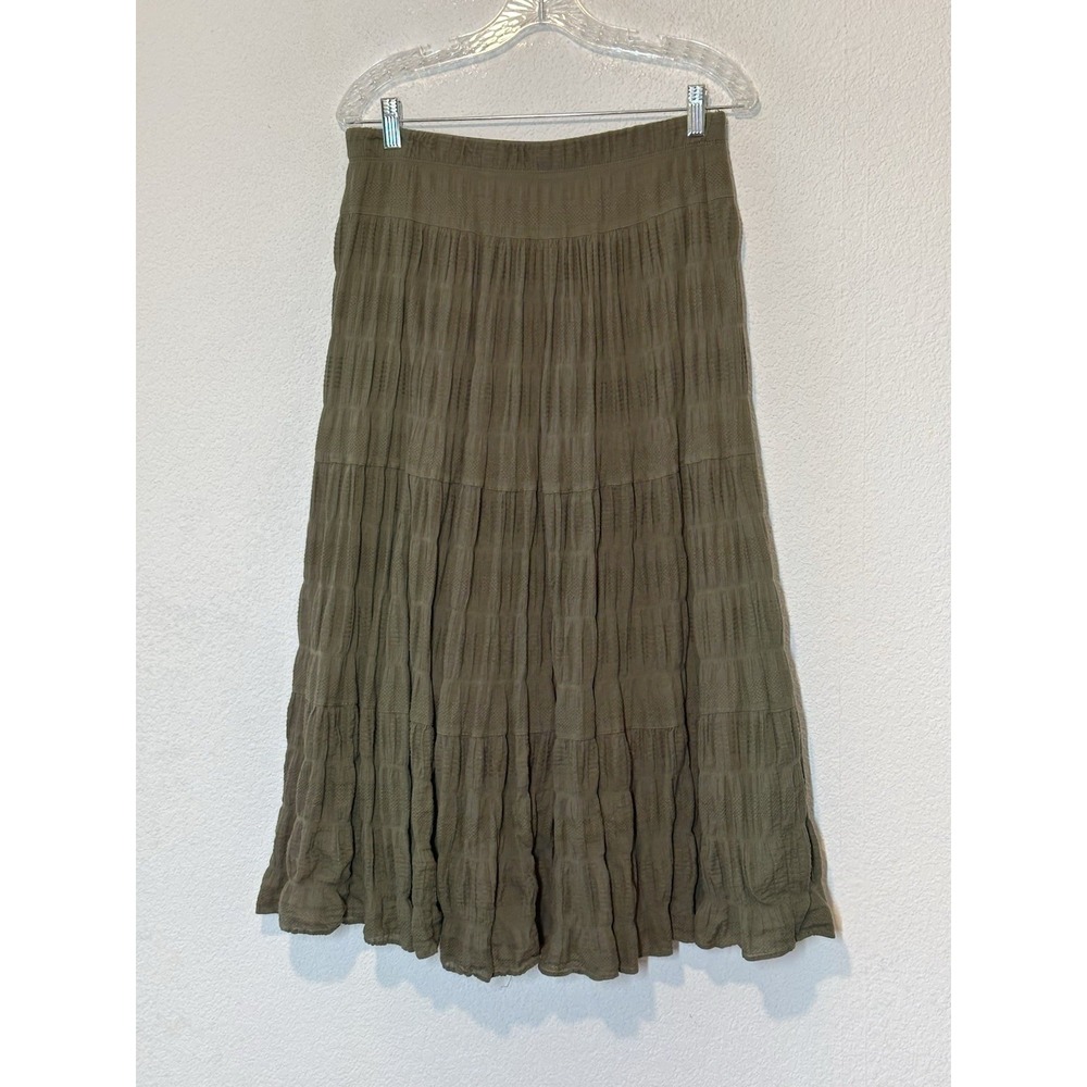 Max Studio Green Tiered Textured Knit Midi Skirt With Elastic Waist Flat Front L - Picture 1 of 9